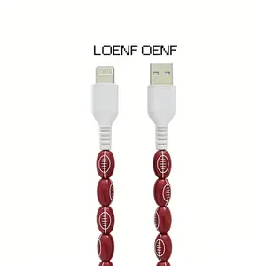 [LOENF OENF] Bling Pearl Beaded Charger Cord, Fashion Glitter Cable for Lightning & USB-C Devices, Universal for iPhone & Android