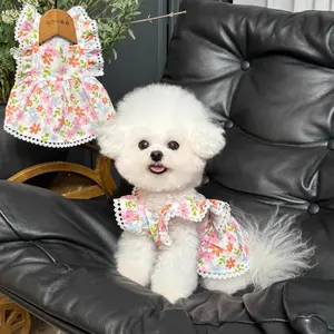Princess-style floral dress, medium to large dog dress for Samoyed, Corgi, and Labrador, pink summer thin clothing