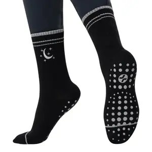 CoolMate Pilates Socks with Grips for Women, Yoga Socks, Crew Non Slip Women for Barre, Pilates Gifts (US, Numeric, 6, 10, Regular, Regular, E-18. 1 Pair Moon Star Black)