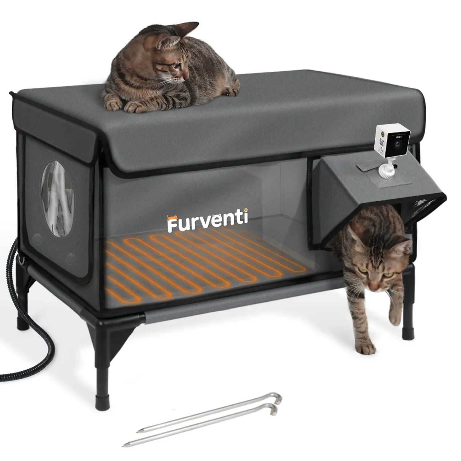 Outdoor Heated Cat House in Winter,Extremely Insulated & Weatherproof,Elevated Feral Cat Shelter with Waterproof Eaves & Escape Door for Outside Stray Barn Cat
