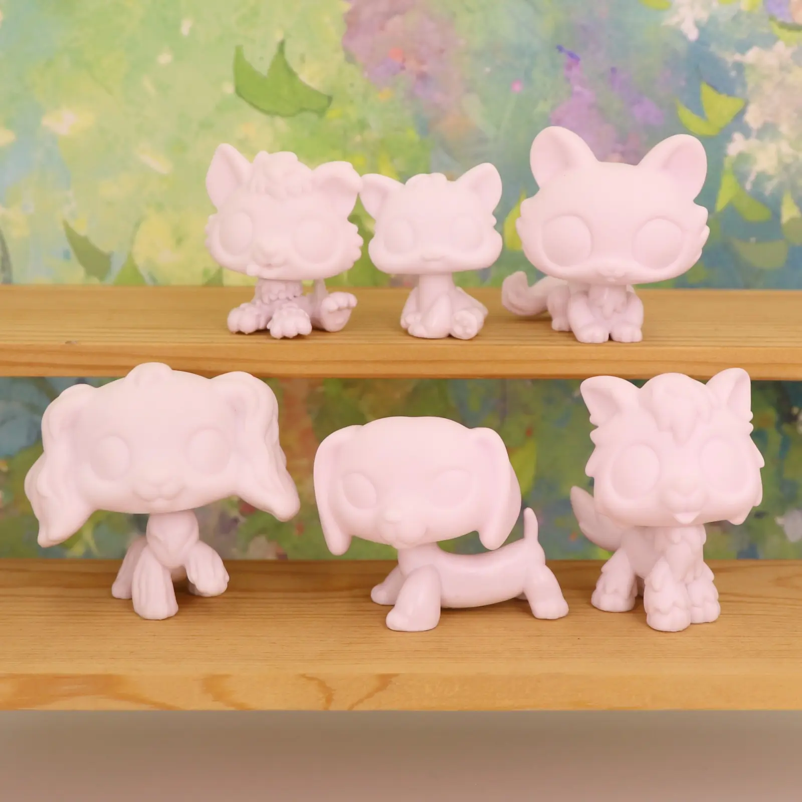 6-Pcs Unpainted Plastic Collectible Doll and Figurine Set - 3D Figurine Animals Blank Molds for Kids’ Art Activities, Miniature World Festivals Custom Decor Gift, DIY Painting Craft Kit (Cartoon Cat Dog Statues)