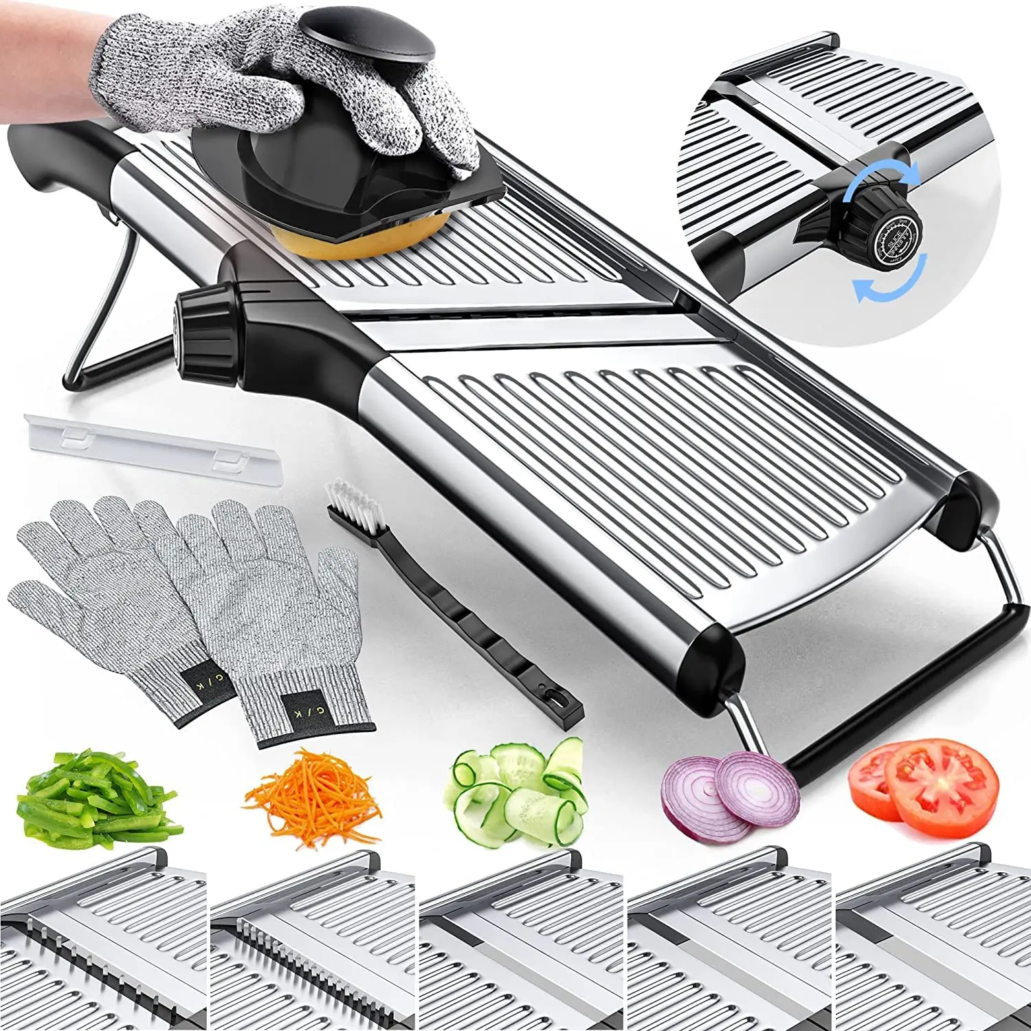 Gramercy Adjustable Mandoline Food Slicer  For Kitchen Mandolin Potato Tomato Carrot Vegetable Fruit And Onion - Stainless Steel Including 1 Pair Cut-resistant Gloves