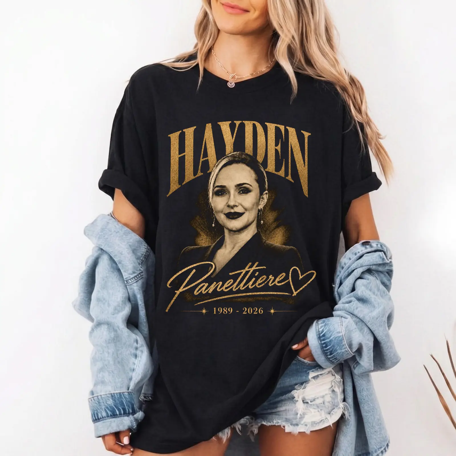 Hayden Panettiere Vintage Shirt 1989-2026 | Hayden Panettiere Gold Signature T-Shirt | RIP Memorial Bootleg 90s Tribute Tee