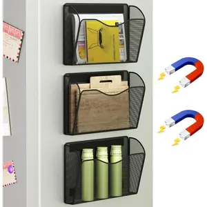 Heavy Duty Magnetic File Holder, Strong Magnet Wall File Organizer for Refrigerator & Whiteboard, No Drilling Mail Holder Magazine Rack Document Storage Basket for Office Cabinet
