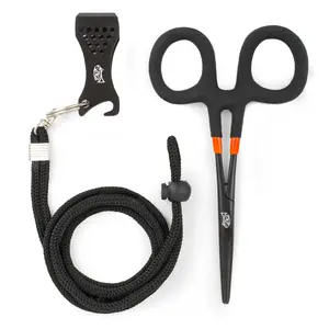 Drifthook 5.5" Stainless Steel Forceps & Bottle Opener Kit - Matte Black, Double-Dipped Handle, Comfort Grip, Locking Handles, Eye Cleaning Needle, Nippers with Lanyard