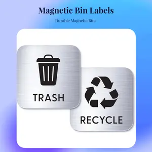 Large 6x6in Trash & Recycling Bin Labels – Magnetic and Adhesive Waste Sorting Signs – Clear Icons for Home, Office, Kitchen, School