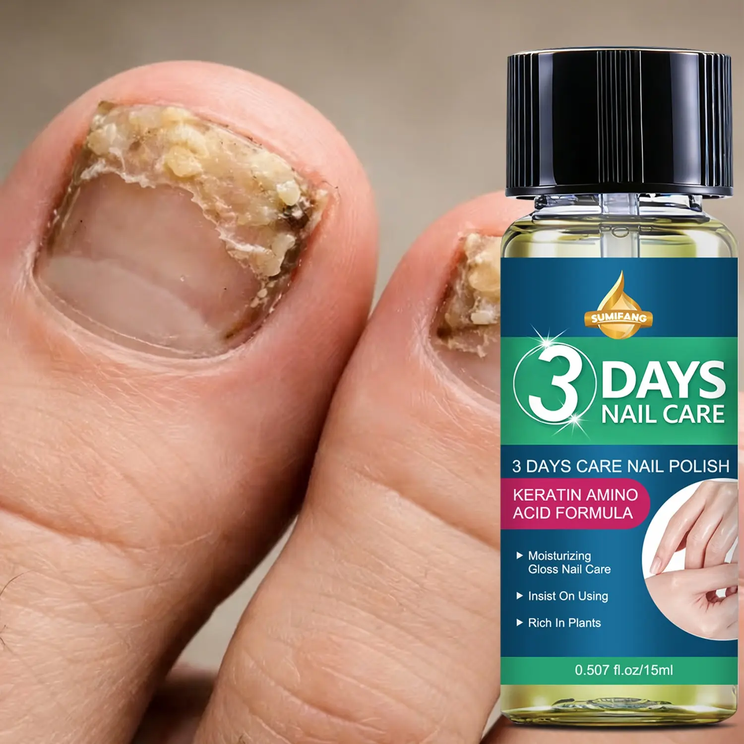 SUMIFANG Nail Serum Oil 15ml, Nail Care, Nail Repair Oil, Keratin Amino Acids + Collagen + Peptide Complex, Strengthens Nails & Enhances Shine in 3 Days, Salicylic Acid + Vitamin C for Brightening, Nourishes Cuticles & Fortifies Nail Surface