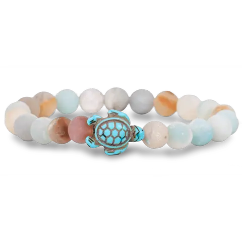 Fahlo Sea Turtle Tracking Glass Bead Bracelet - Handmade Natural Crushed Stone, 1-Size Stretch Fit, Funds Animal Conservation, Female Fashion Beaded Accessory, Sea Turtle Bracelets & Bangles, Costume Jewelry (Choking Hazard Small Parts)