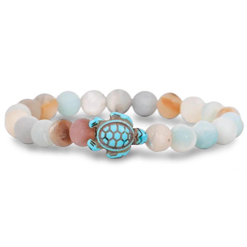 Fahlo Sea Turtle Tracking Glass Bead Bracelet - Handmade Natural Crushed Stone, 1-Size Stretch Fit, Funds Animal Conservation, Female Fashion Beaded Accessory, Sea Turtle Bracelets & Bangles, Costume Jewelry (Choking Hazard Small Parts)