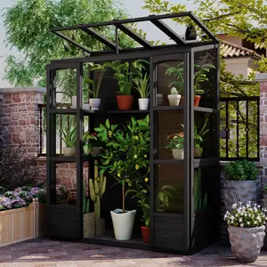 TOPMAX 78-inch Wooden Greenhouse Cold Frame with 4 Independent Skylights and 2 Folding Middle Shelves, Walk-in Outdoor Greenhouse, Black