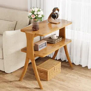Tribesigns Narrow Side Table for Living Room, Farmhouse End Table with 2-Tier Storage Shelf, Solid Wood Legs, Slim Tall Design Furniture Home