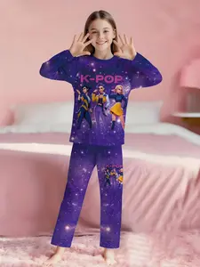 K-Pop Idol Group Pajama Set for Girls, Pajama Outfit, 2-Piece Digital Print Long Sleeve Sleepwear, Comfortable and Soft Flame Retardant Fabric