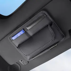 HOLDCY Car Visor Organizer – Sun Visor Storage Pouch Holder for Vehicle Truck SUV, PU Leather Auto Interior Accessories for Registration Document, Gas Card & Sunglasses, Universal Fit (Black)
