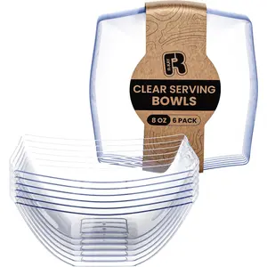 6 Pack Square Small Plastic Serving Bowls 8 oz - Small Plastic Bowls for Parties,  For Weddings Catering And Birthday parties