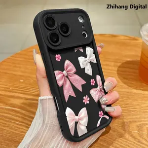 Bow Pattern TPU Phone Case for iPhone 17 Pro Max Air 15 16 Plus 14 13 12 11 Shockproof Drop Protection Rugged Durable Silicone Cover Cellphone Protective Casing