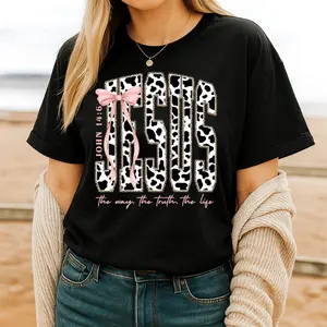 Jesus Women's T-Shirt - Medium Length Fitted Crew Neck Short Sleeve Casual Summer Tee 100% BCI Cotton Soft Breathable