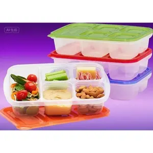 Stackable 5-Section Meal Prep Containers, Reusable BPA-Free Food Storage Set, 8-Piece Lunch Box with 4 Trays & 4 Lids, Durable Leak-Proof Design for School Office Travel, Dishwasher Safe Easy-Clean Compartments