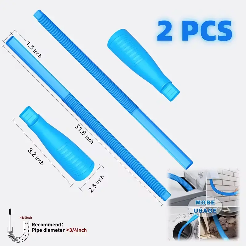 2PCS Drain Cleaning Brush Tool, Flexible Pipe Cleaner for Washing Machine Drain Hose, Long Tube Cleaning Brush for Home Sink Pipe & Plumbing Maintenance