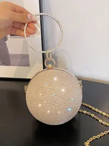 Valentine's Day gift, exquisite spherical shiny handbag, diamond texture, high-end versatile style, Elegant Bag, suitable for parties, dinners, weddings, giving gifts to girlfriends, and families, Fashionable handbag