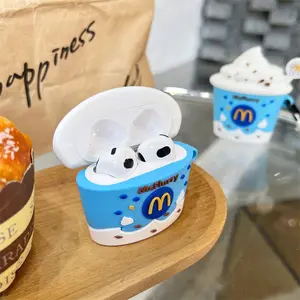 McDonald's Ice Cream Apple Earphone Case, Silicone Anime 3D Cute Fashion Food and Drink Airpod Protective Case Soft, Suitable for Various Airpods Bluetooth Headphones
