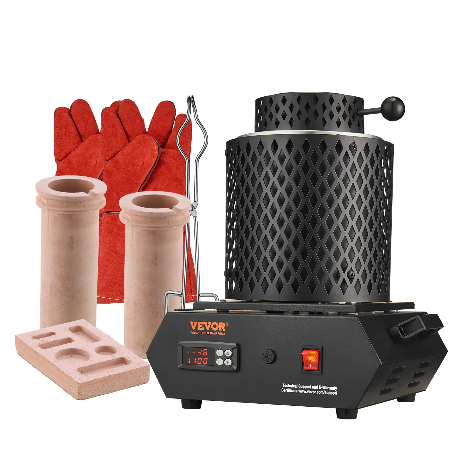 【Summerfinds】VEVOR Gold Melting Furnace, 1350W, 2102 ℉ Max Temperature, Digital Electric Melting Furnace with 1 kg and 3 kg Ceramic Crucibles, Crucible Tongs, and Gloves, for Gold, Silver, Aluminum, Copper