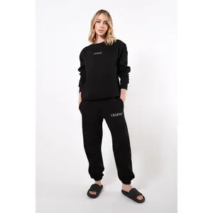 Birdiebee "Legend" Oversized Women's Sweatpant - Premium Fleece, Fitted Silhouette, All Seasons, Hidden Drawstring Waist, Pockets, Black Bottoms
