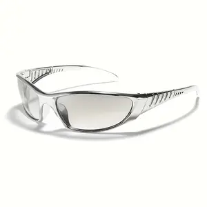 Unisex Narrow Wraparound Sport Sunglasses, Gloss Silver Full Frame, Reflective Mirror Lens, Anti-Glare Eyewear for Cycling, Driving