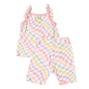 Bestaroo Pastel Checks Tank & Shorts Set for Kids – Soft Bamboo, Flutter Sleeve, Snug Fit, Cozy & Comfy Playwear, Perfect for Everyday Fun, unsizes
