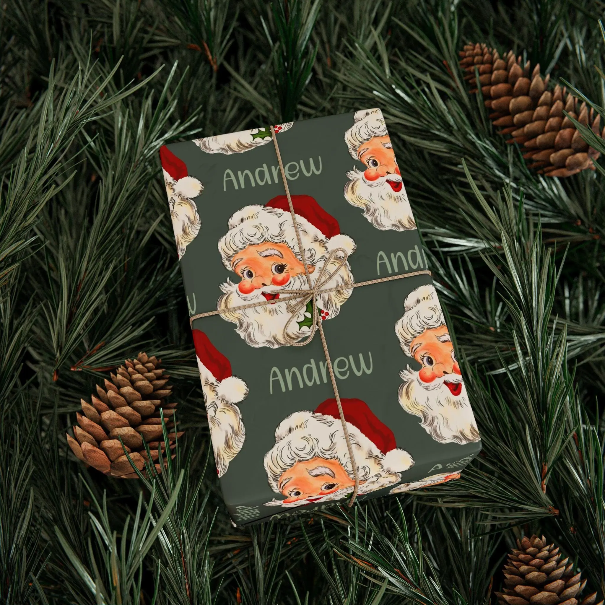 Santa Personalized Christmas Wrapping Paper | Personalized Gifts | Name Wrapping Paper | Vintage Looking Santa Wrapping Paper | Name Gift , Best of gift, Meaningful gift. (Get 1 paper cutter when buying any 5 rolls)