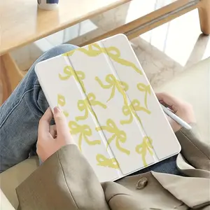Yellow Bowknot  Flip Stand Pen Slot Shockproof iPad Case for iPad Air 4th/Air 5th 10.9inch 7/8/9th 10.2inch 5th Generation/6th Generation/Air 1/Air 2 9.7inch Computer Tablet Plastic Flexible Hybrid Protective Cover Protection Casing
