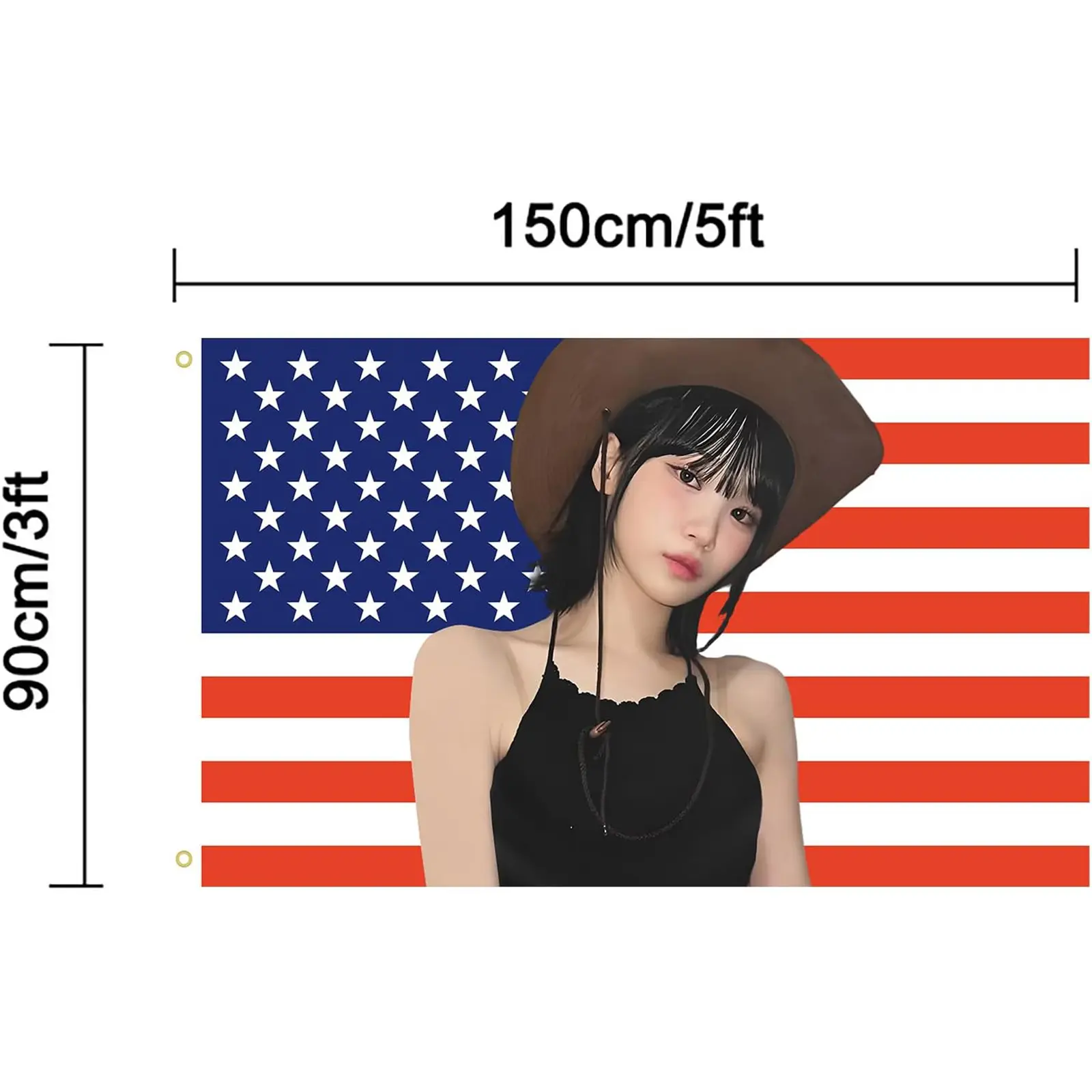 Chaewon Kpop Hangable Durable Tapestry Flag, 3x5 Ft American Flag with 2 Brass Grommets, College Dorm Room Decoration, Outdoor Party Banner Gift