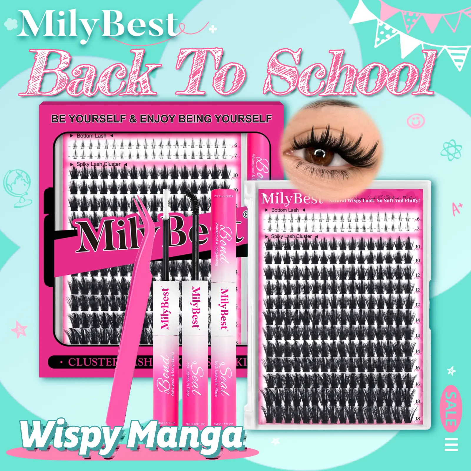 Milybest 100D Wispy Lash Clusters Kit 10–18mm | Natural  D Curl DIY Lash Extensions Soft Individual Cluster Lashes,back to school
