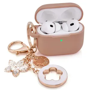 Case for Airpods Pro 2nd Generation  Airpods Pro 2 Cases Cover Women Silicone iPod Pro 2 Earbuds Wireless Charging Cases Girl Bling Keychain for Apple Airpod Gen Pro 2(Milk Tea)