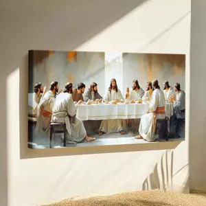 Framed Wall Art The Last Supper Of Jesus Vintage Print Neutral White Canvas Poster For Living Room Bedroom Office Decor High-Quality Oil Painting On Canvas With Hanging Hardware Included