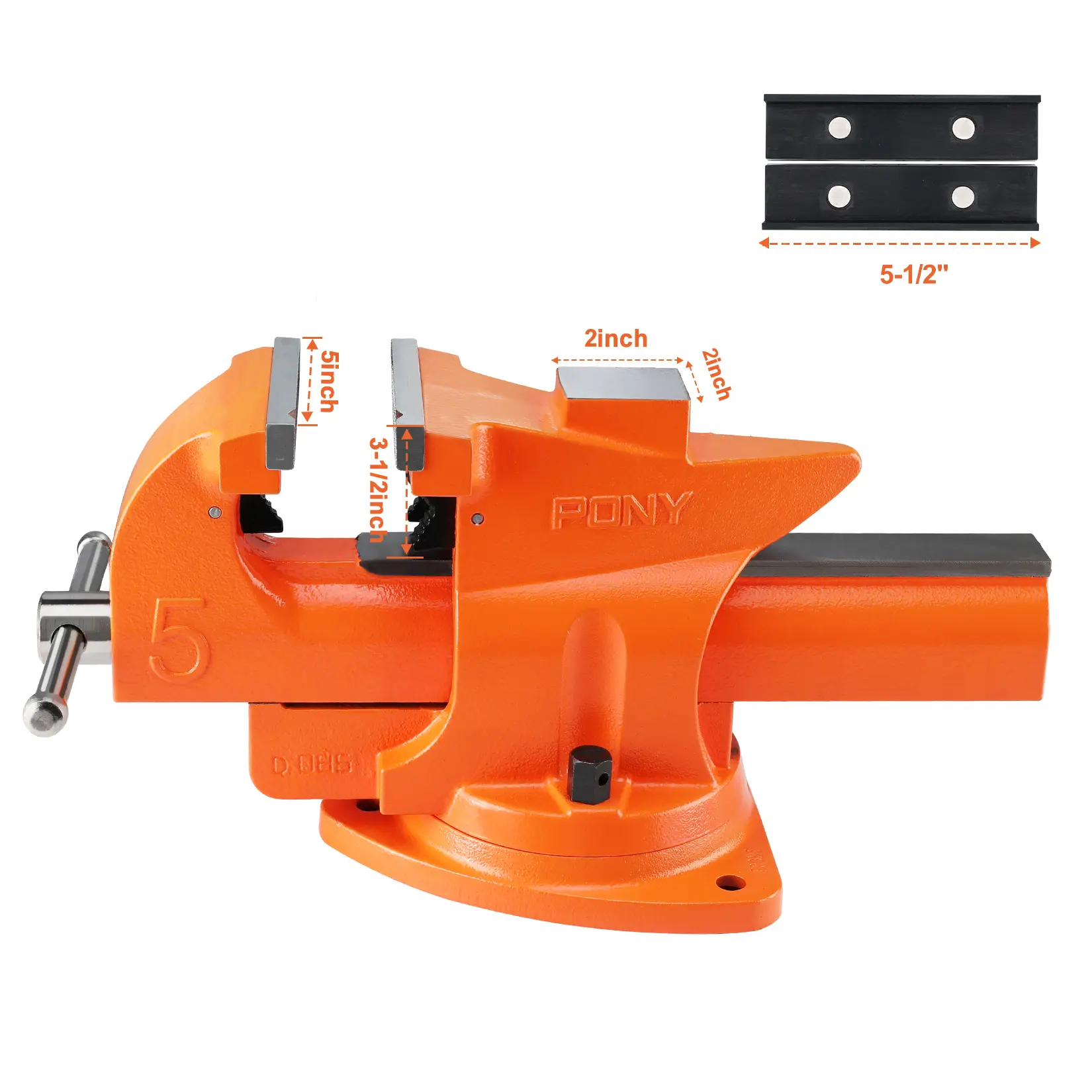 #backtoschool PONY Heavy Duty Bench Vise, 5-inch Jaw Width 7-inch Jaw Opening, 360-Degree Swivel Base with Anvil, Utility Combination Pipe Home Vise for Woodworking, One-Pair Vise Jaw Pad Included