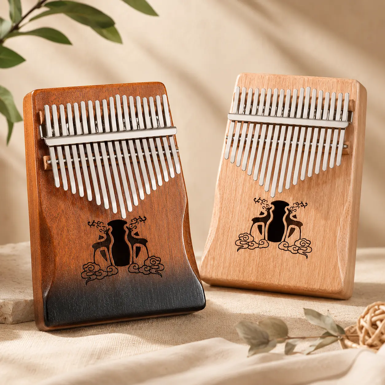 17 Key Mahogany Kalimba Deer Design Wooden Thumb Piano Gift 17 Key Mahogany Kalimba Deer Design Wooden Thumb Piano Gift