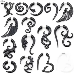 Alisouy 2pcs Acrylic Fake Cheater Twist Spiral Heart Star Feather Ear Taper Gauges Expander Earring plug Body piercing jewelry