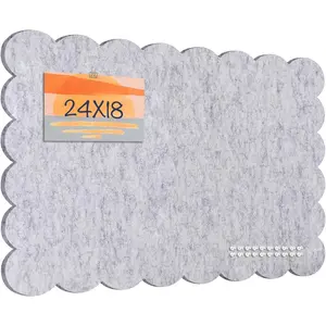 Scalloped Bulletin Board, 24 x 18 Inches Felt Pin Board - Decorative Cork Alternative for Wall, Foldable Picture Self-Adhesive Vision Prayer Board with 20 Pushpins - Marble White