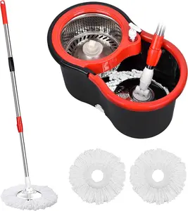 Mop and Bucket with Wringer Set, 360 Spin Mop and Bucket with 2 Replacement Heads, Stainless Steel Mop Bucket 44 Inch Adjustable Handle for Floor Cleaning Household Microfiber wonder  mop broom