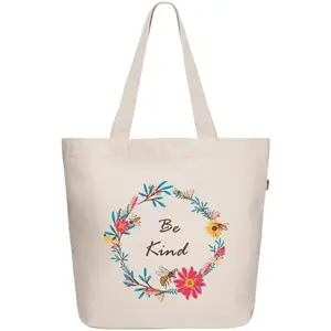 Tote Bag Aesthetic Canvas for Women Large Zipper  with Pocket