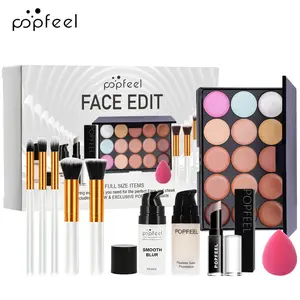 Popfeel Multi-Function Professional Face Contouring Makeup Set, Flawless Foundation Primer, Contour Palette, Brushes, Perfect Gift for Beginners