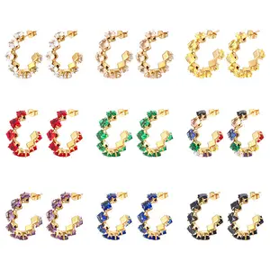 Rich Auntie CZ Colors C-Hoop Earrings - 18 KGP PVD Coated