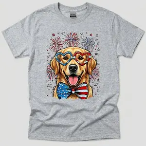 Patriotic Golden Retriever 4th of July T-Shirt | USA Flag Dog Graphic Tee