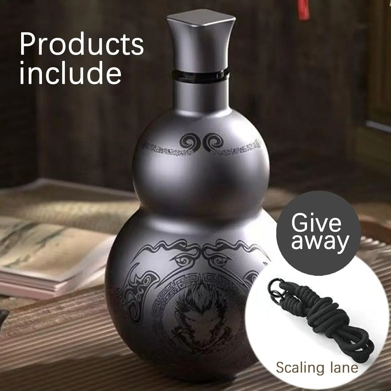 Insulated Water Bottle 17 oz, Black Myth Wukong Gourd Beverage Container, Hot & Cold for Hours, Stainless Steel Thermo, Gourd Bottle Wukong Cosplay Props, Drinking Gourd for Decorating