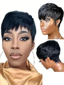 Straight Human Hair Glueless Wig for Women Pixie Cut Wig Halloween Wig Full Machine Made Wig 150% Density 6 Inch