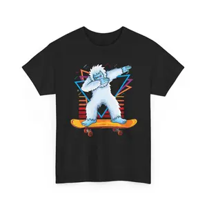 Funny Dabbing Yeti Skateboard Skater Skateboarding Bigfoot Skating shirt For Girls Boys Skate lover Unisex Heavy Cotton Tee