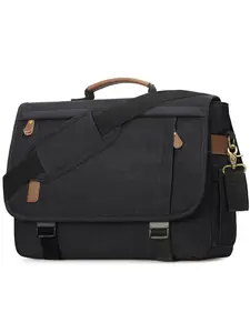 Colorblock Waterproof Canvas Laptop Bag, Large Capacity Messenger Bag with Password Lock, Casual Business Briefcase for Work, School & Business Travel, Travel Essentials