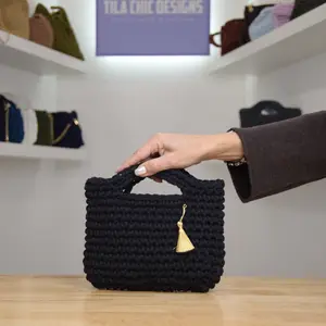 Tila Chic Designs Handbag Crochet Macrame Cord - black Color Unique Stylish Design for Casual & Formal Outfits