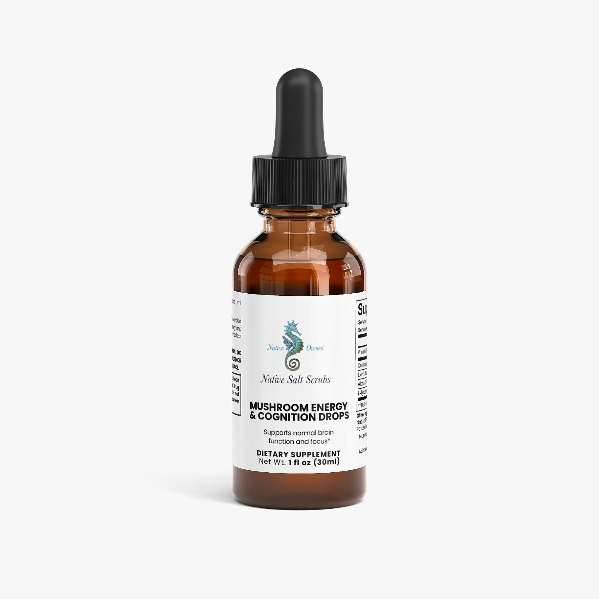 Mushroom Energy & Cognition Liquid Drops, Natural Functional Mushrooms Vitamin Supplement for Brain Health
