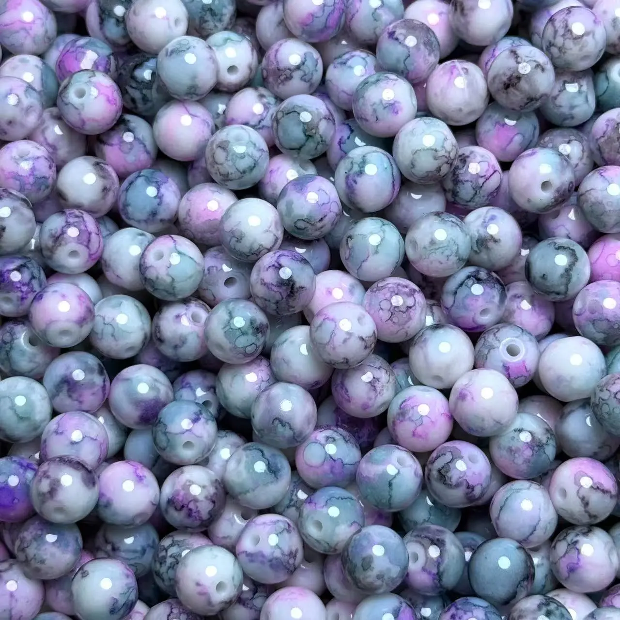 【A83】10mm Green Purple Gradient Ink Blot Swirl Glass Bead 50ml
